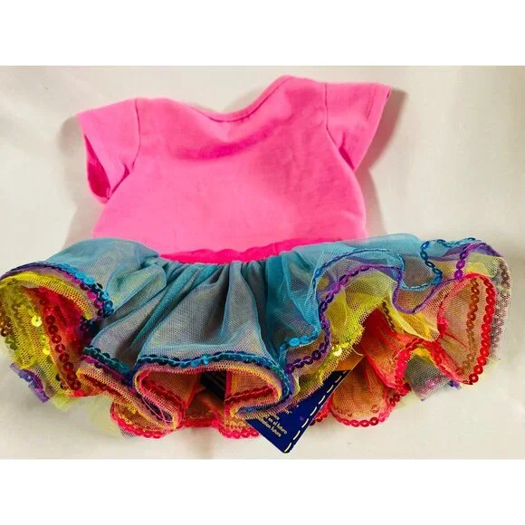 Build a Bear Pastel Rainbow  Reversible Sequin Tutu and Pink Shirt Outfit Set - Picture 2 of 7